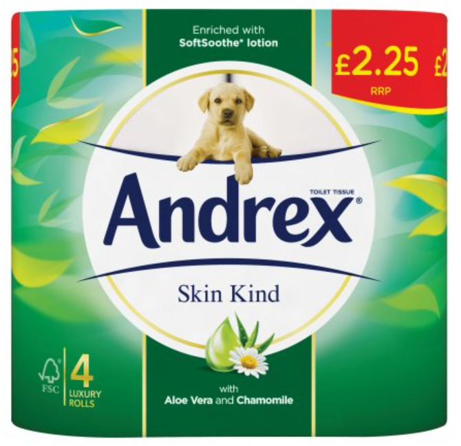 Tissues and Toiletries Toilet Roll Andrex Skin Kind PM 2.25 4s 6