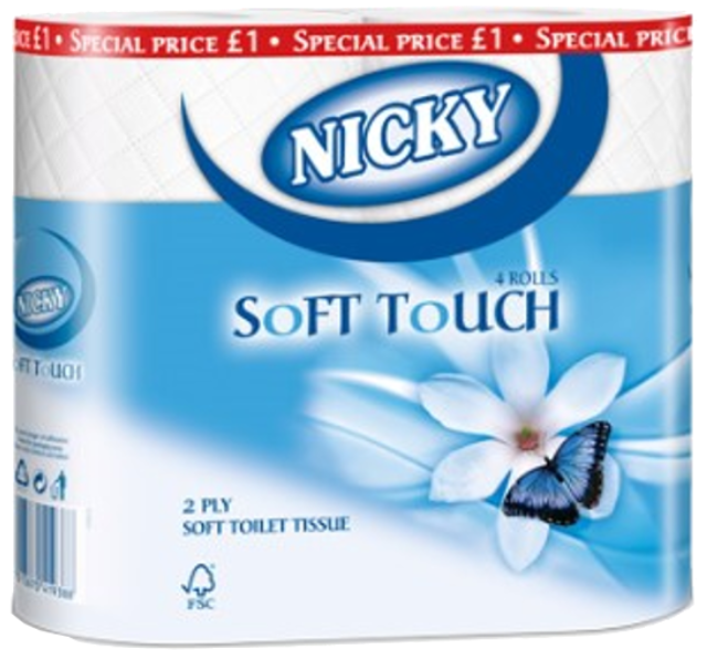 Tissues and Toiletries Toilet Roll Nicky Soft Touch White PM 1.00 4s 10