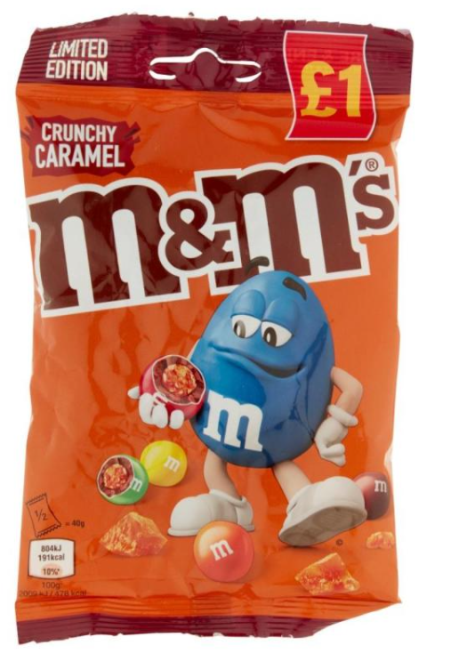 Chocolate Bags MandMs Crunchy Caramel Treat PM 1.00 80g 16