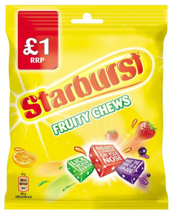 Chocolate Bags Starburst Original Fruit Chews PM 1.00 150g 12