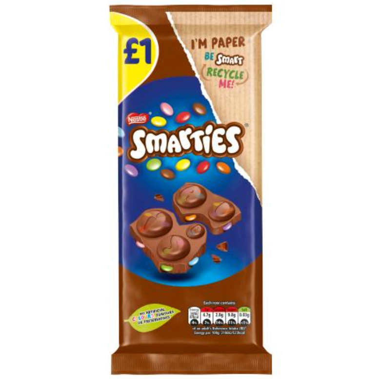 Chocolates Smarties Milk Block PM 1.00 90g 14